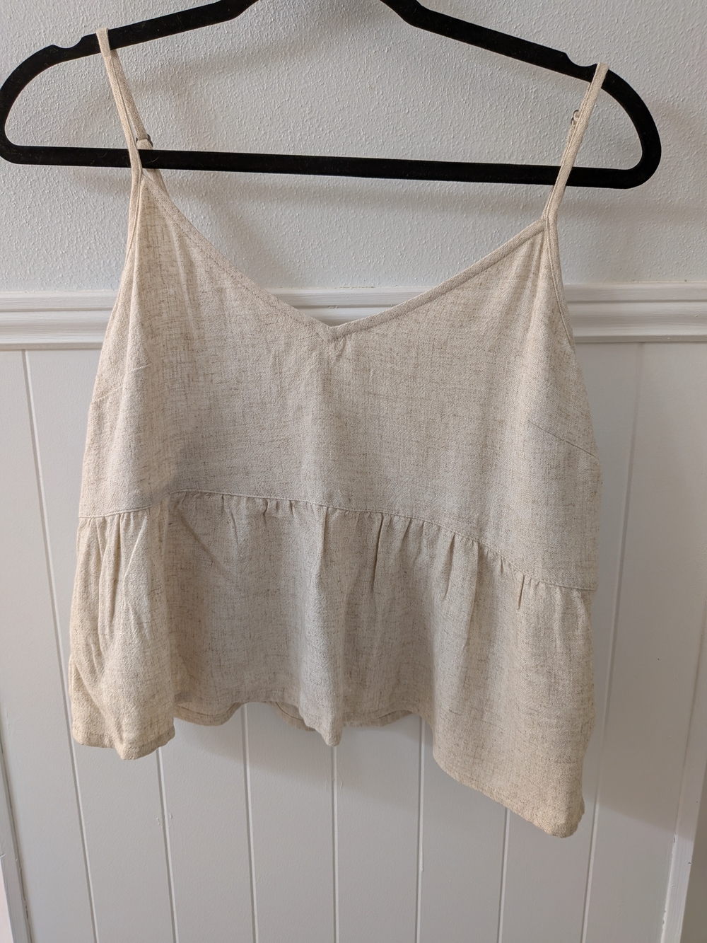 Abercrombie & Fitch Cream Linen-Blend Ruffled Cami
